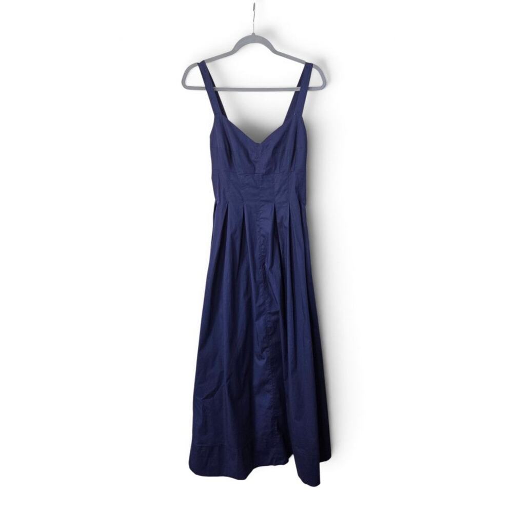 Jason Wu Navy Blue Cotton Fit & Flare Midi Dress Sleeveless Pleated Sz Small